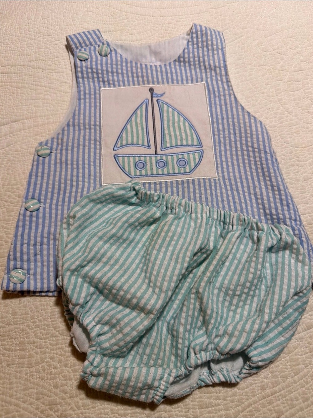 Baby seersucker Sailboat set ⛵️ 🩵